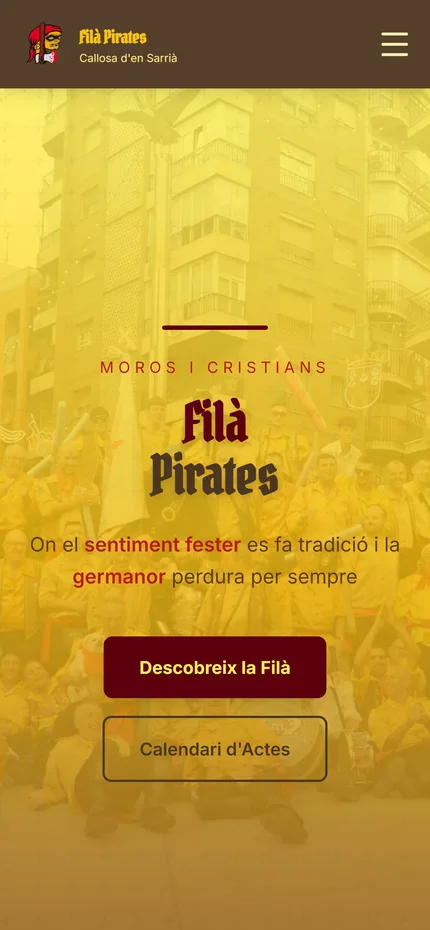 Captura móvil de la web de Filà Pirates
