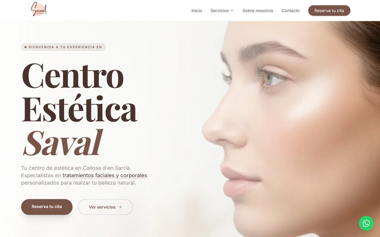 Captura de escritorio de la web de Centro Estética Saval